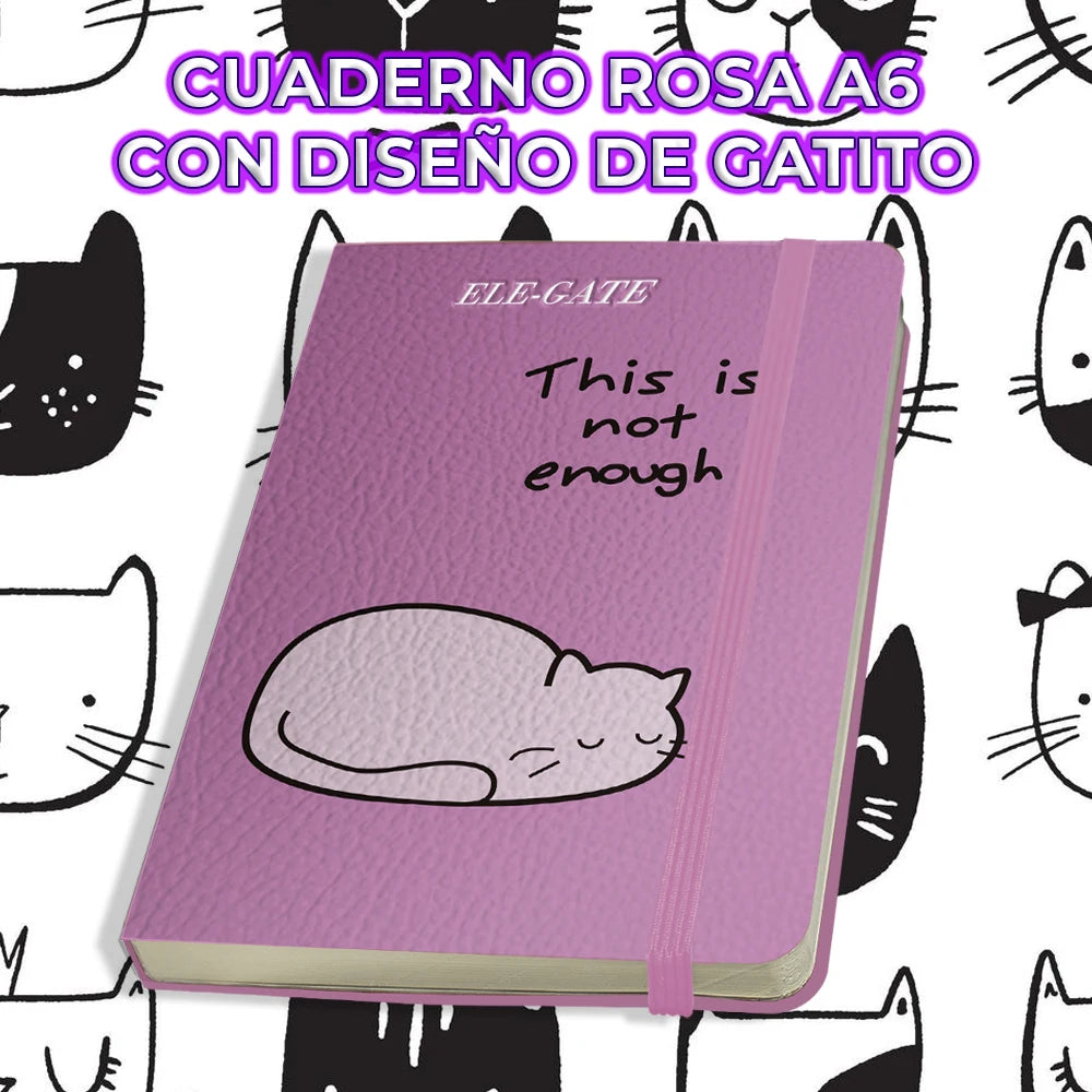 Kawaii Style Leather A6 Printed Loose-Leaf Compact Notepad with 75 Lined Sheets in Pink Color