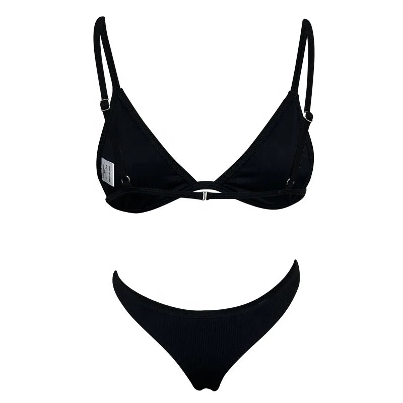 Drop Shipping Sexy Beach Triangle Bikini Ribbed Fabric Swimwear Womens Beachwear