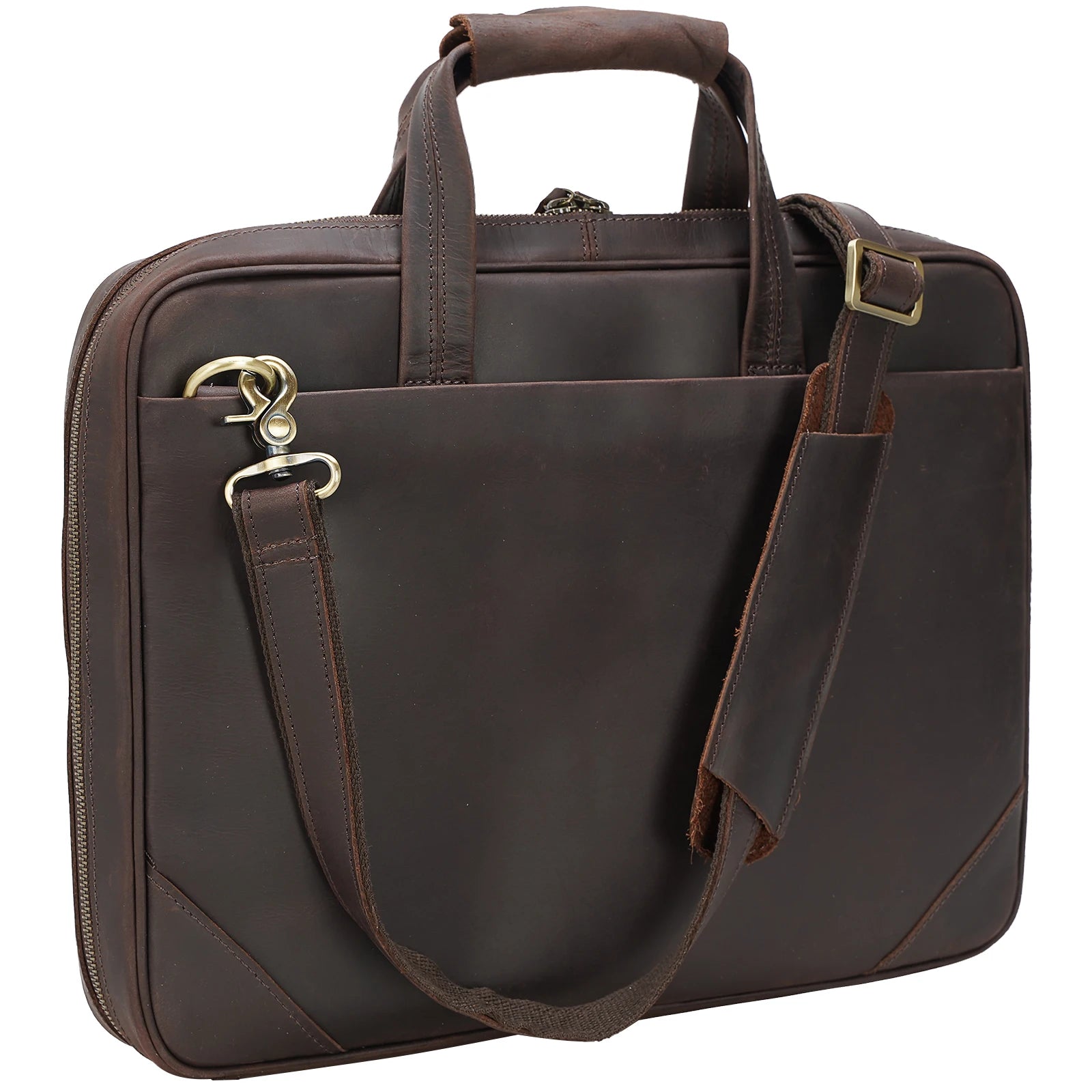 TIDING Vintage Men Cow Buffalo Leather 15 Inch Laptop Briefcase Slim Genuine Leather Laptop Bag for Man