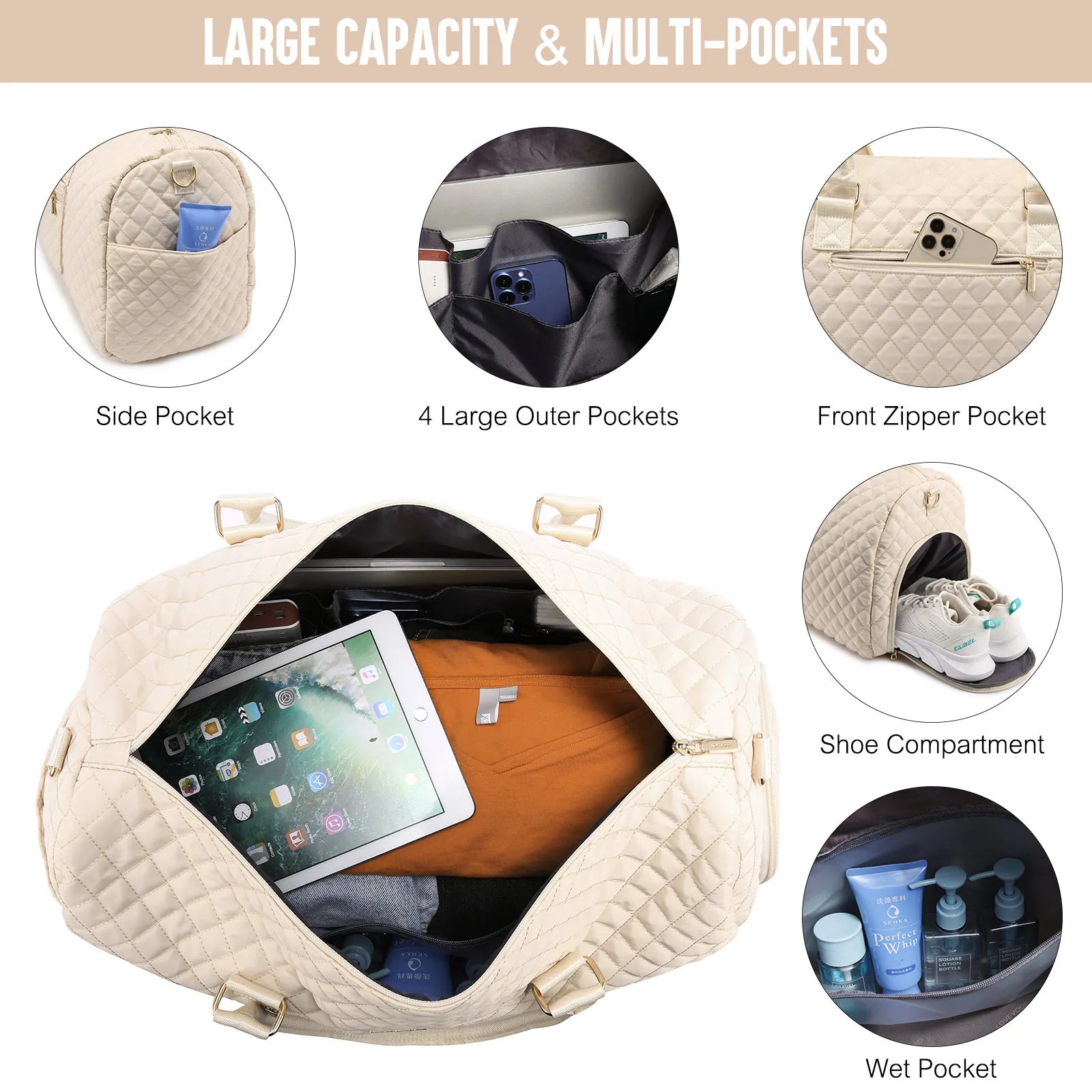 LOVEVOOK Fashion 2pc Gym Bag Travel Weekender Overnight Holdall Duffle Luggage With Shoes Compartment Women Overnight Duffle Bag