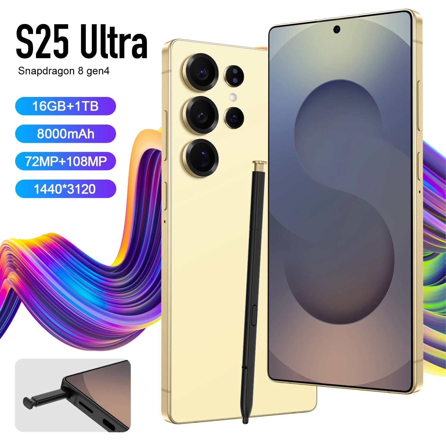New Global Version S25 Ultra Full-Screen 4G 7.3-Inch Smartphone HD Resolution LTE Cellular OctaCore CPU Waterproof