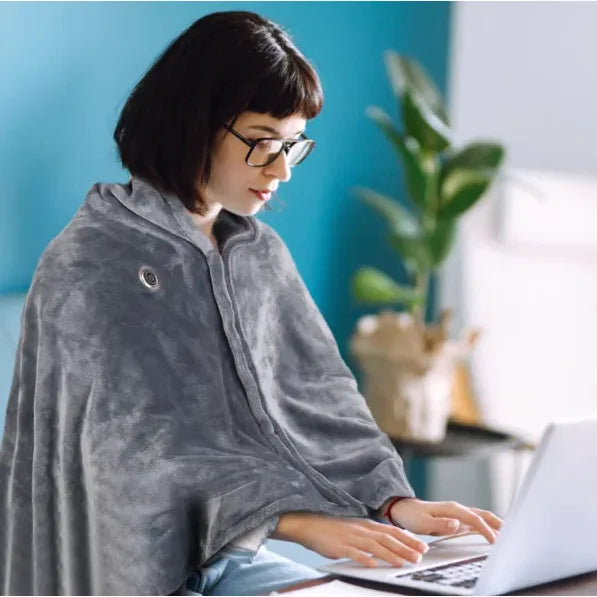 USB Heated Blanket Poncho Shawl Wrap with Zipper 59+31in Electric Heated Throw for Home Office Washable FCJ Traditional Scarf