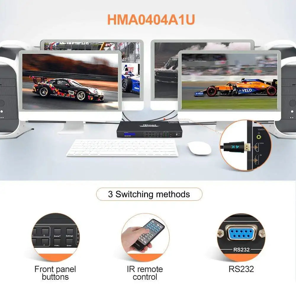 TESmart 4x4 4K HDMI Matrix Switch with Audio Out and RS232/LAN Control IR Remote Video Matrix Switcher