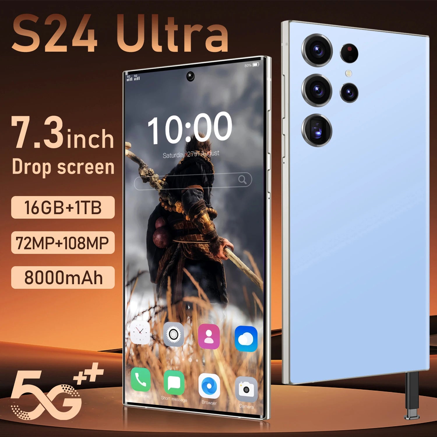 S24 Smart Cell Phone 120Hz Adaptive Refresh Rate Power-Efficient Smooth Battery-Saving Dual Sim HD Display 120W Quick for Gaming