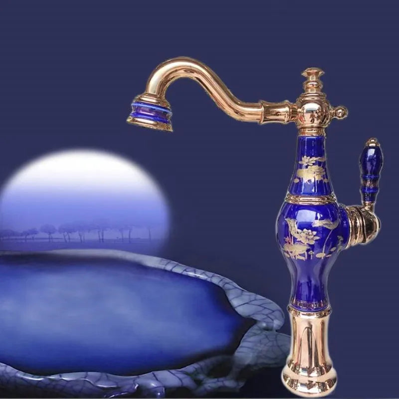 New Arrivals Top-grade Brass and Jade Basin Sink Faucet Deck Mounted Bathroom Water Tap Hot and Cold Mixer Tap Basin Faucet