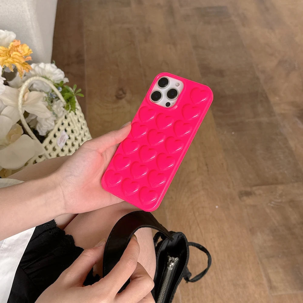 Y2K Stylish 3D Heart Design Mobile Phone Cases Protective Shockproof Cute Covers for iPhone 16 Pro Max Plus INS Trending