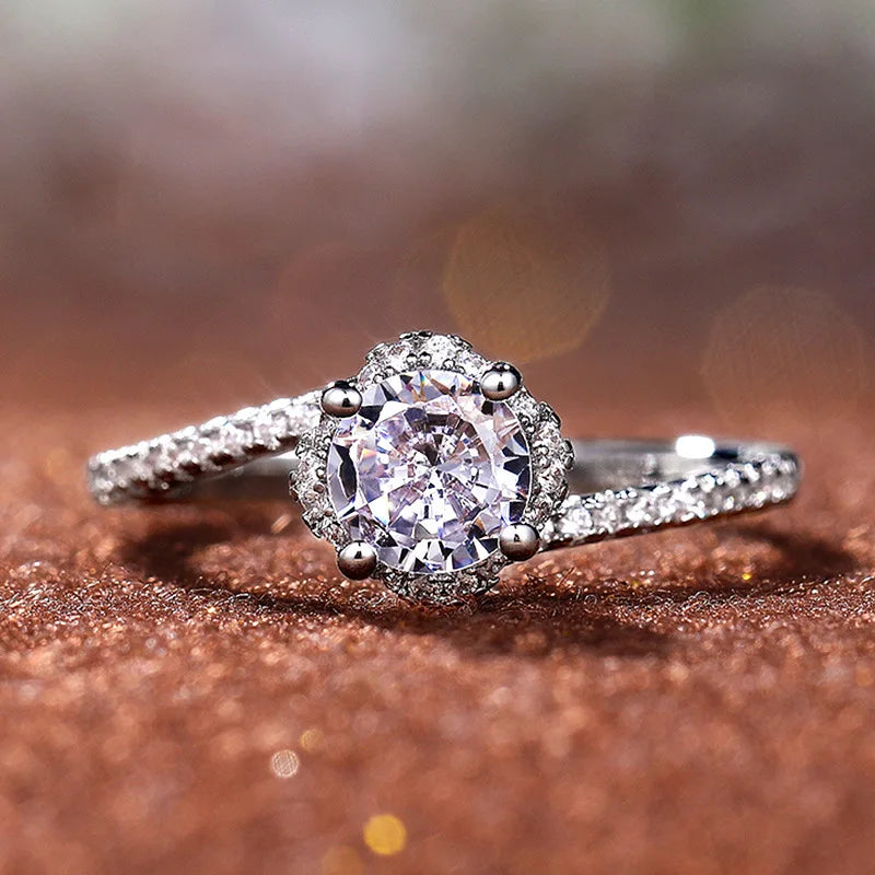 F758 Natural Diamond Round Brilliant Cut Classic Engagement Ring for Women