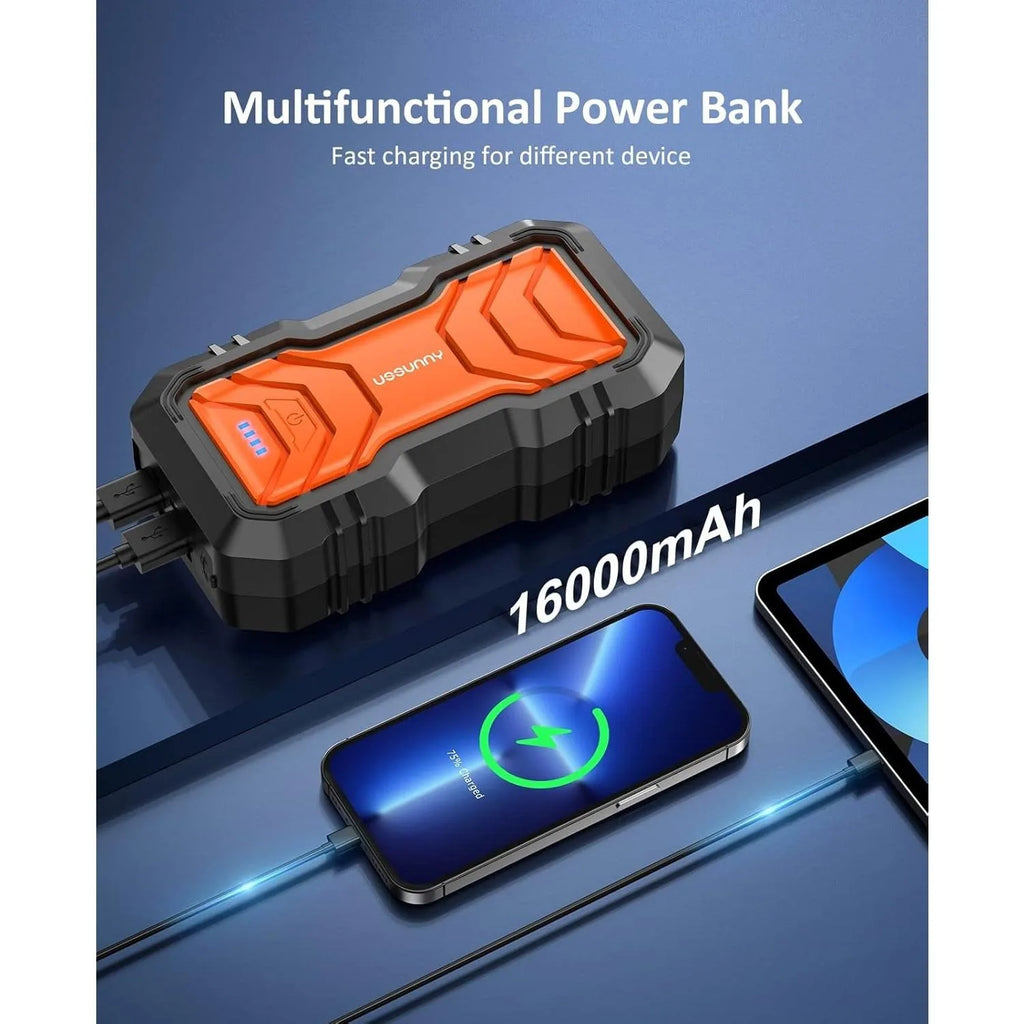 3000mah Jump Starter - 2000A Smart Car Battery Booster Pack with UltraSafe Lithium Battery, Portable Jump Box with LED Light/USB