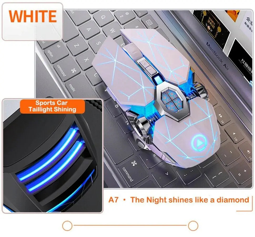 Wireless Optical 2.4G USB Gaming Mouse 1600DPI 7 Color LED Backlit Rechargeable Silent Mice For PC Laptop