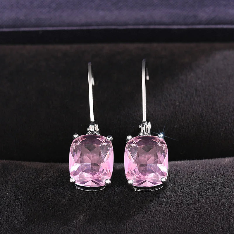 Classic Sea Blue Cushion Cut Crystal Drop Earrings For Women Party Jewelry Alloy Claw Setting Fashion Earrings