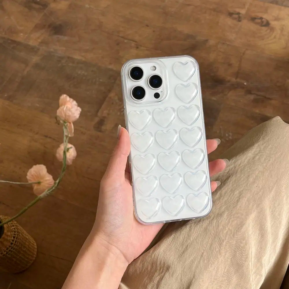 Y2K Stylish 3D Heart Design Mobile Phone Cases Protective Shockproof Cute Covers for iPhone 16 Pro Max Plus INS Trending