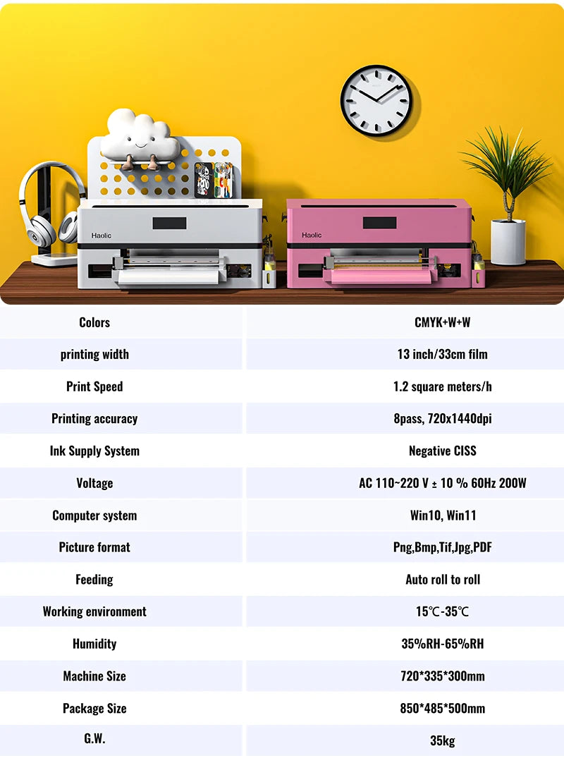 USA Warehouse PinkA3 DTF Printer 13'' with XP600 Head Pet Film Heat Transfer Machine for T-Shirt Dress Women's Clothes Design