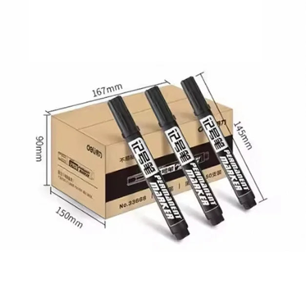 Deli Permanent Marker Pens 6mm Flat Tip Black Ink for Paper Writing School Office Supplies