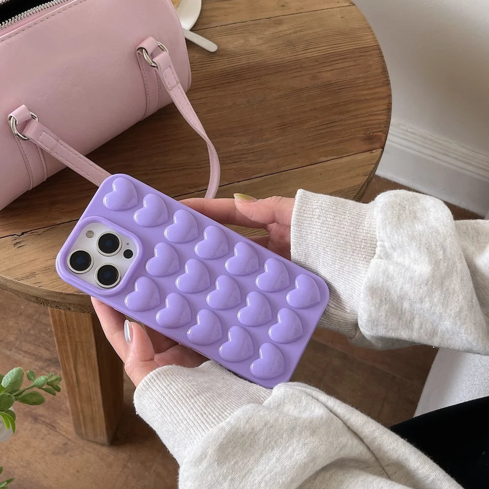 INS Stylish 3D Heart Design Mobile Phone Case for iPhone 16 Pro Max 15 Y2K 15 Plus-Trending Protective Shockproof Cute Cover