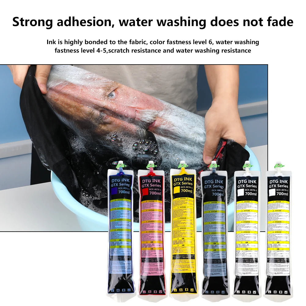 USA Stock GTX Series DTG Ink Bag Compatible with Smart Chip Bright Color Output for Fabric Print Shops