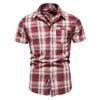 2023 Hot Sale  Vintage  Short Sleeve Plaid Beach t Shirt US Size Men Casual Cotton Plaid Pattern Polo Shirt for Men