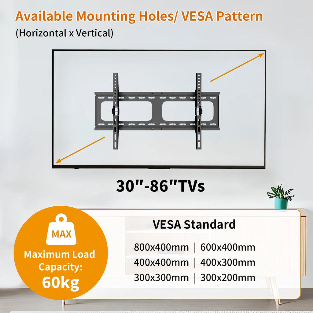 حامل جداري مائل لشاشات التلفزيون المسطحة LED LCD مقاس 30-86 بوصة
