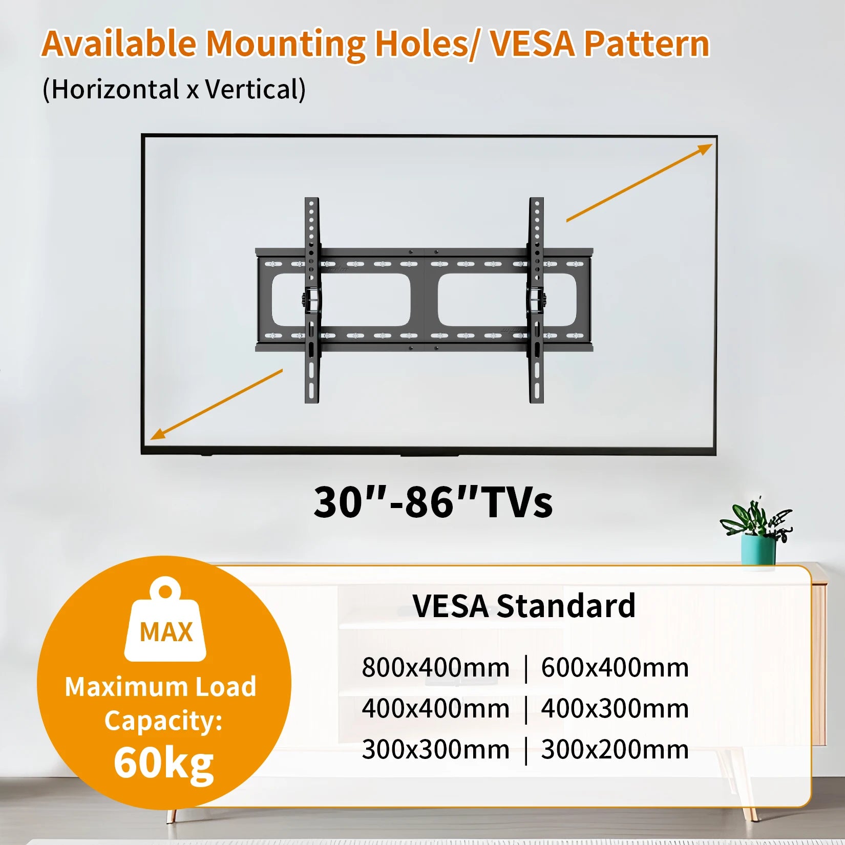حامل جداري مائل لشاشات التلفزيون المسطحة LED LCD مقاس 30-86 بوصة