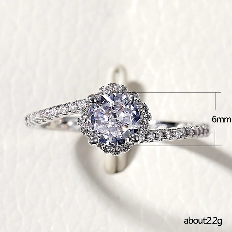 F758 Natural Diamond Round Brilliant Cut Classic Engagement Ring for Women