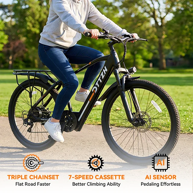 DTTZH High-Carbon Steel 26" E-Bike Brushless Motor 48V 13Ah Lithium Battery 60 Miles Range 21 Speed Dual Disc Brake Rear