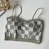 Women Summer Shoulder Vest Plaid Strap Tops Short Style Clothes Ladies Bra Seamless Crop Tops Casual Vest