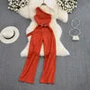 One Size Summer Fashion Slim Fit Slant Neck Sleeveless Jumpsuit High Waisted Straight Leg Wide Leg Pants Jumpsuit
