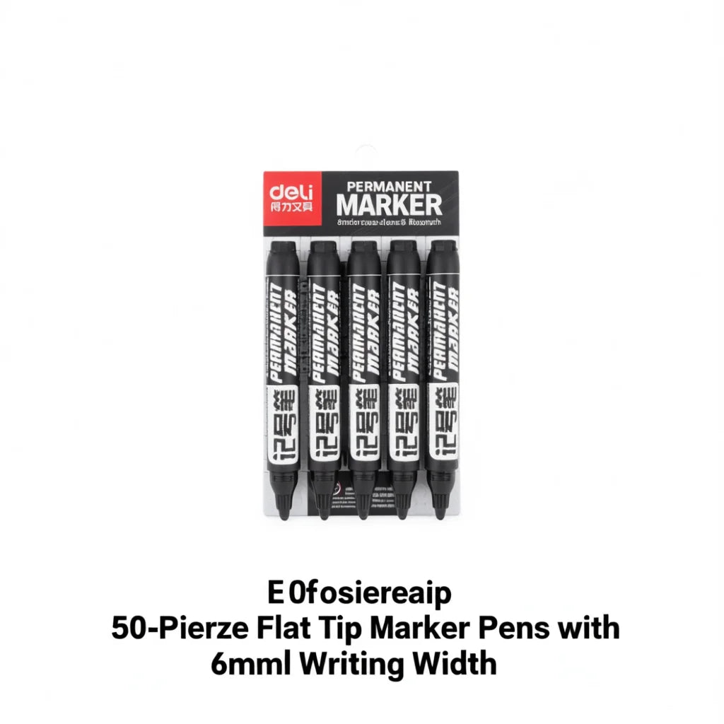 Deli Permanent Marker Pens 6mm Flat Tip Black Ink for Paper Writing School Office Supplies