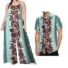 Drop Shipping Samoa Puletasi Casual Women Sling Jumpsuit Match Short Sleeve Aloha Shirt Polynesian Couple Clothes 2pc Set