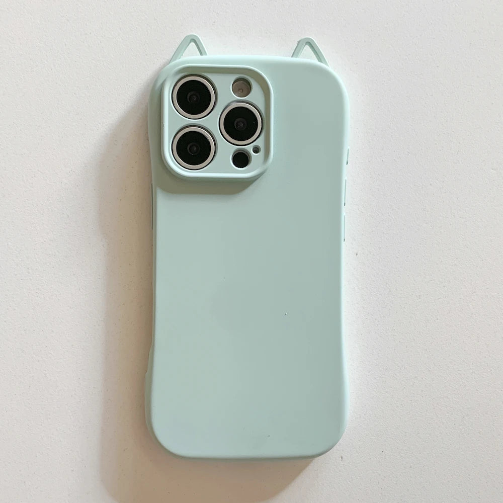 Cute Kitty Cat Ear Design Matte TPU Phone Case for iPhone 16 Pro Max 13 14 15 15 Pro Max Kawaii Candy Color Shockproof Cover