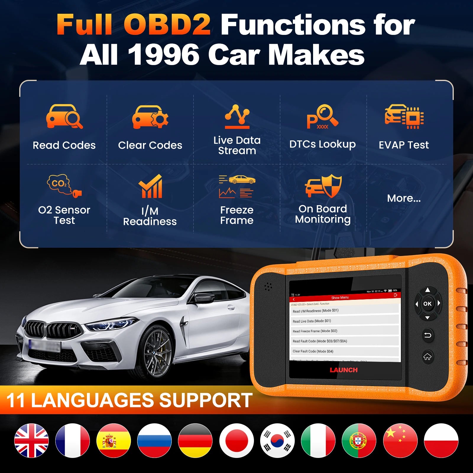 LAUNCH  NEW Creader Elite 2.0 for FGC OBD2 Scanner Diagnostic Tool Machine for All Cars Full System All Service Code Reader