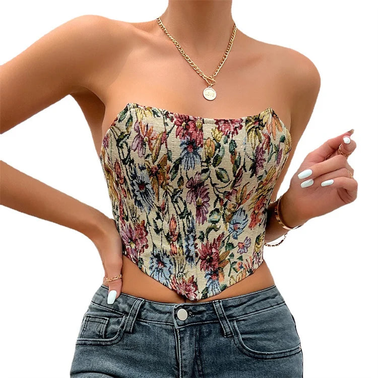 2023 Ladies Tops Latest Design Strapless Blouse Corset Crop Tops for Women Women's Back Lace up tank Tops