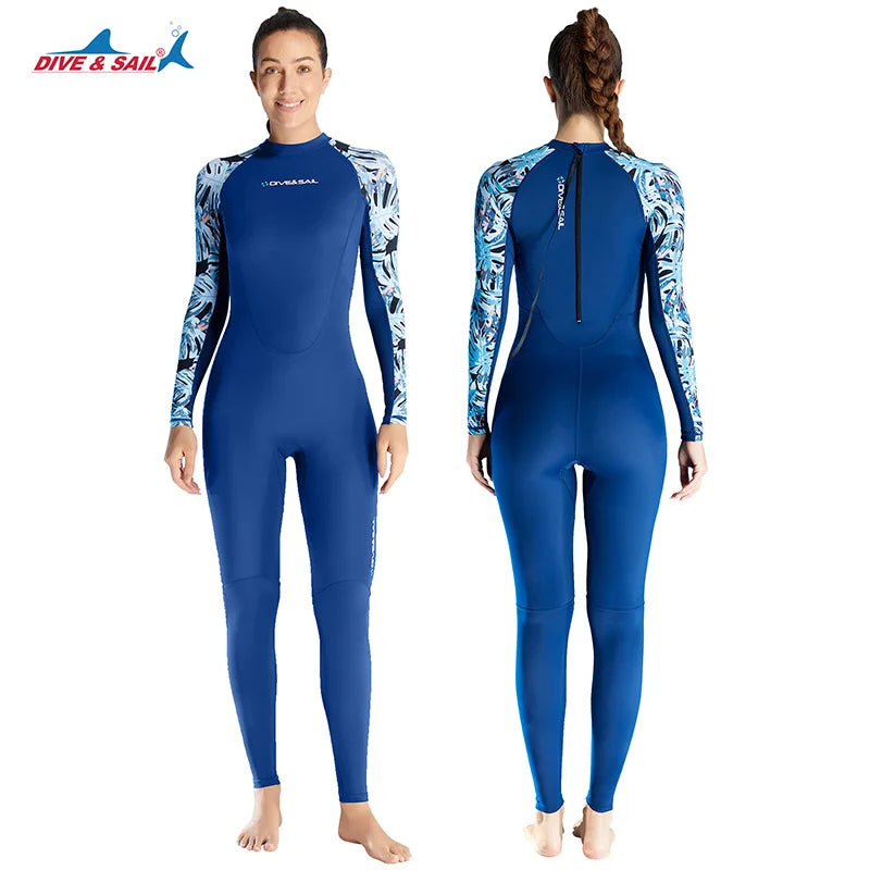 DIVE&SAIL Sunscreen Sublimation Women Full Body Back Zipper Rash Guard scuba Surfing Swimwear