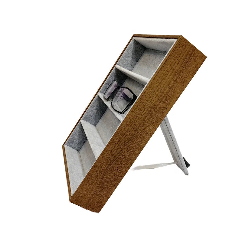 4 Slots Brown & Black Display Optical Glasses Sunglasses Storage Stand Foldable PU Leather Eyewear Organizer Case