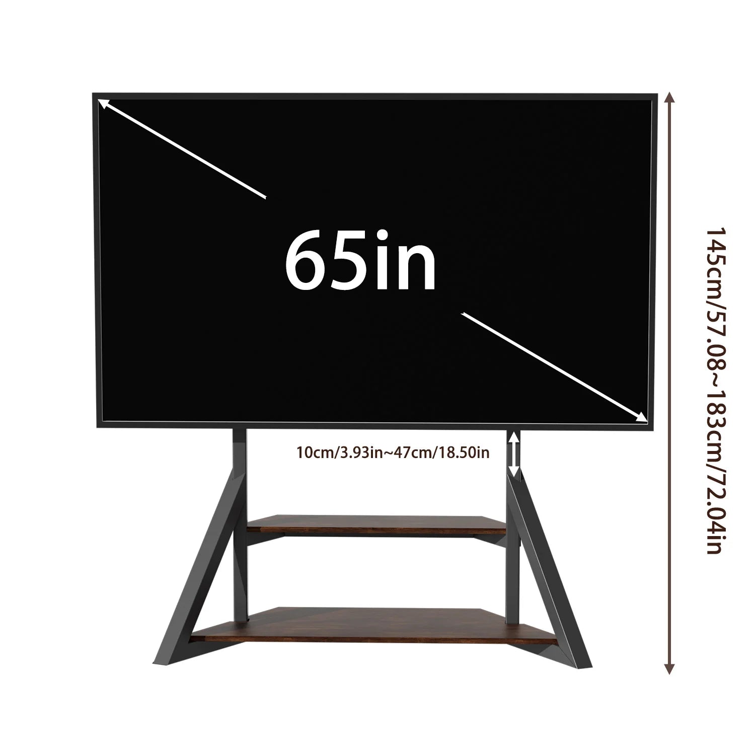 Floor TV Stand Heavy Duty Television Mount Bracket with Wood Shelves Height Adjustable for 65-100 Inch LCD LED TV