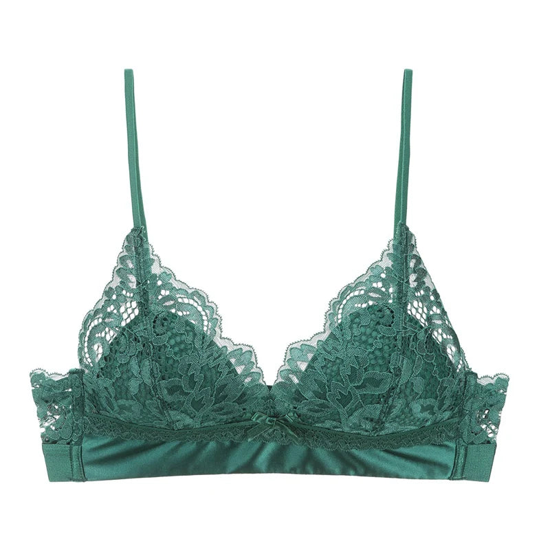 French Hollow Out Lace Triangle Cup Bra and Thong Set Underwear Wireless Thin Lined Women Sexy Lingerie New Arrivals