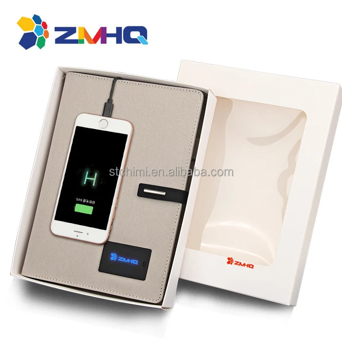 Smart Diary for Advertising Promotion Giveaway Customized Led Company Government Logo Notebook with Power Bank