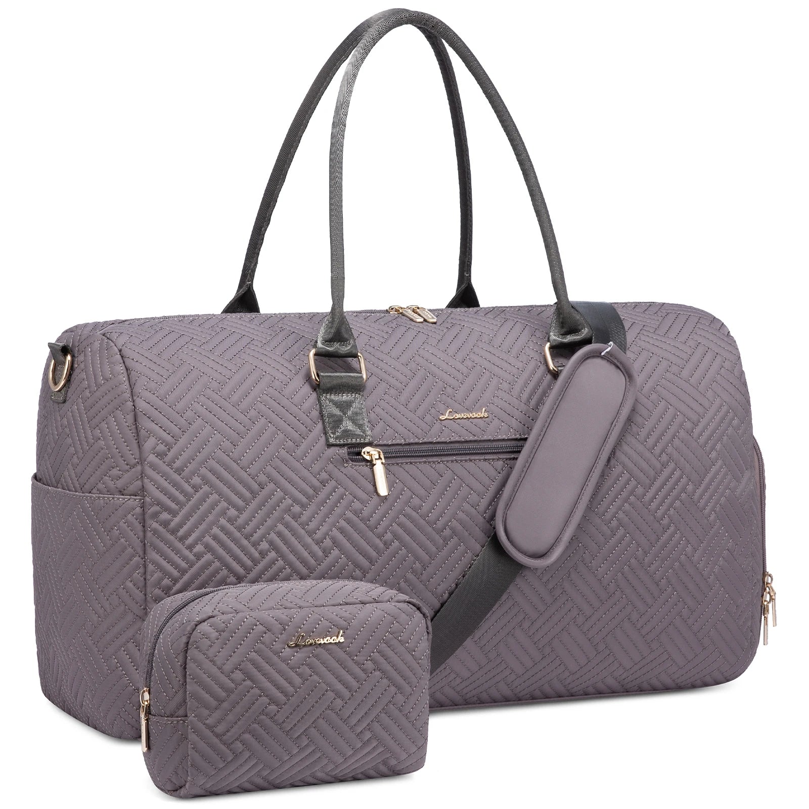 LOVEVOOK Fashion 2pc Gym Bag Travel Weekender Overnight Holdall Duffle Luggage With Shoes Compartment Women Overnight Duffle Bag