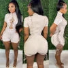 ANSKZTN Women Fashion Bodycon Solid O Neck Hollow Out Bandage Short Sleeve Rompers Jumpsuit
