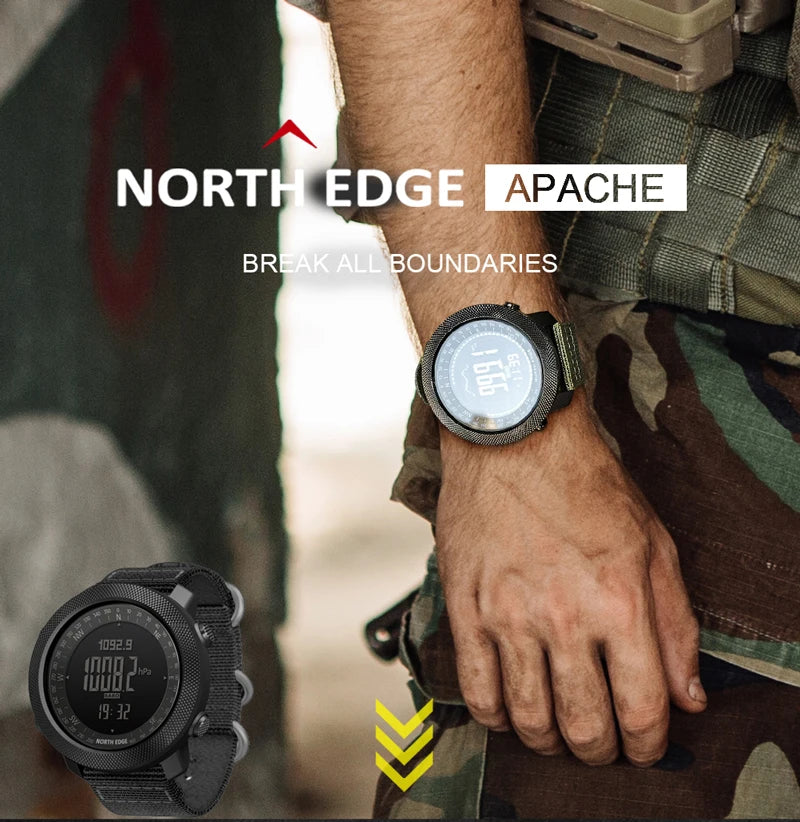 ساعة NORTH EDGE الرياضية الرقمية للرجال ساعات الجري والسباحة العسكرية مقياس الارتفاع بارومتر بوصلة مقاومة للماء 50 متر
