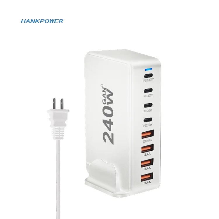 240W USB Type C Portable Travel Charger Cable GaN 8 Ports PD QC Fast Charging Station for MacBook for iPhone Desk Charger