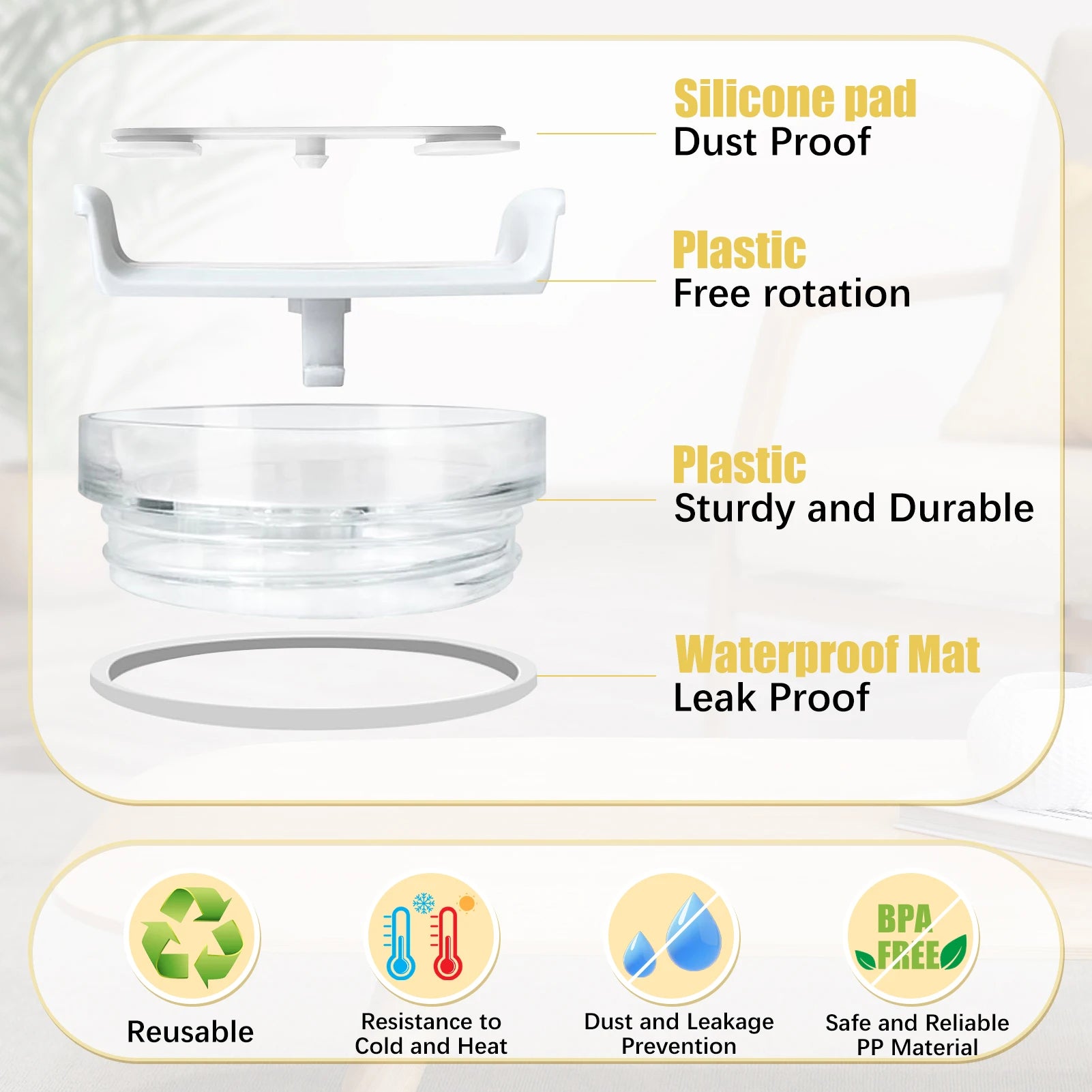 4 Pack Tumbler Lid Replacement for 40 oz Stanley Cup, Spill Proof Clear Replacement Lids Fit for Stanley Travel Tumbler