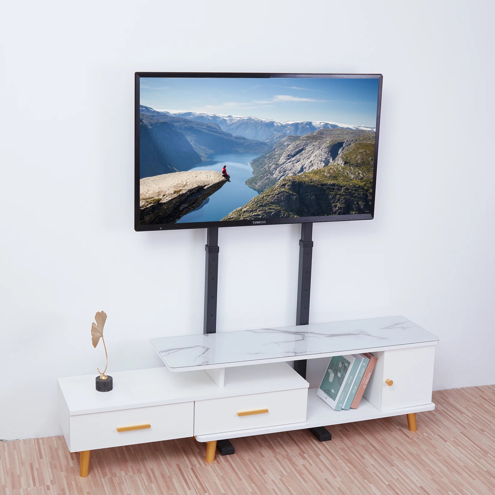 حامل أرضي عالمي طويل للتلفزيون لشاشات LED وLCD المسطحة مقاس 32-65 بوصة