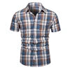 2023 Hot Sale  Vintage  Short Sleeve Plaid Beach t Shirt US Size Men Casual Cotton Plaid Pattern Polo Shirt for Men