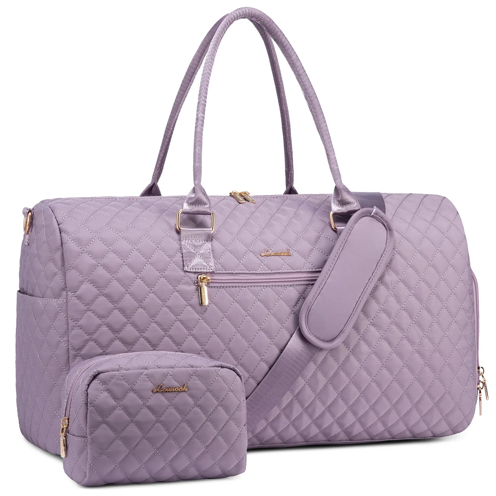 LOVEVOOK Fashion 2pc Gym Bag Travel Weekender Overnight Holdall Duffle Luggage With Shoes Compartment Women Overnight Duffle Bag