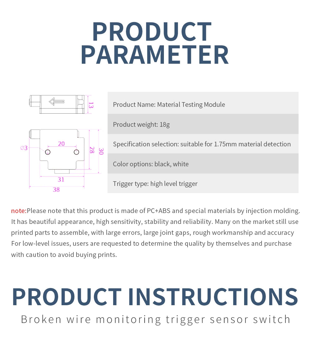 3D Printer Filament Break Detection Module With 1M Cable Run-out Sensor Material Runout Detector For Ender 3 CR10 3D Printer