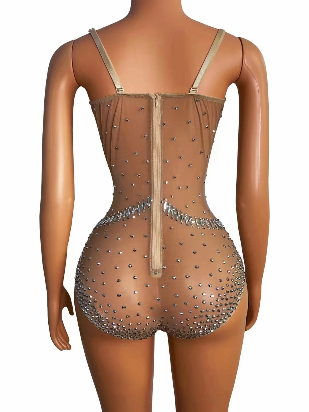 Monos Mujer 2022 See Through Mesh Rhinestone Bodysuit Party Club Pole Dance Leotard Corset Jumpsuit Sexy Jumpsuits for Women