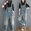 Wholesale Retro Art and Age Reduction Printing Denim Straps for Women Spring and Autumn 2026 New Large Skinny Jumpsuit