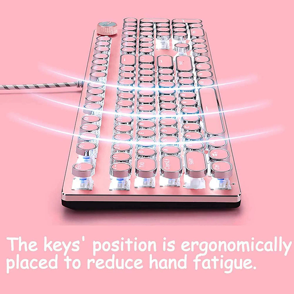 Girl Pink Real Mechanical Keyboard Green Axis Punk Retro Round Key Chocolate Lipstick Office Typing Game Keyboard