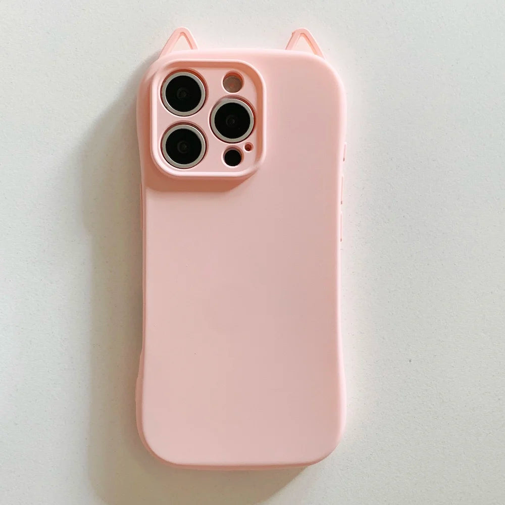 Cute Kitty Cat Ear Design Matte TPU Phone Case for iPhone 16 Pro Max 13 14 15 15 Pro Max Kawaii Candy Color Shockproof Cover