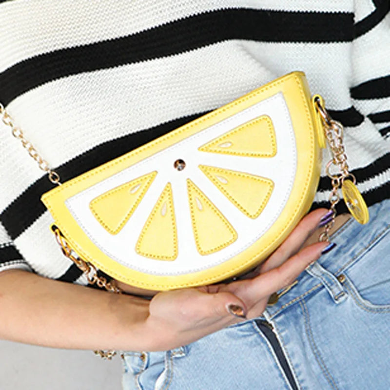 2022 Summer New Female Bag PU Leather Women Bag Cute Fruit Packet Chain Shoulder Messenger Bag Orange Watermelon Strawberry Bag